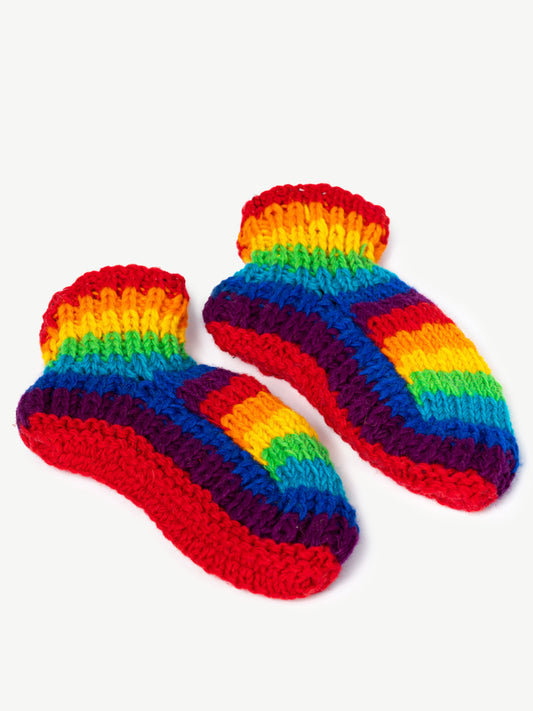 Warm Rainbow Woolen Socks (red base)