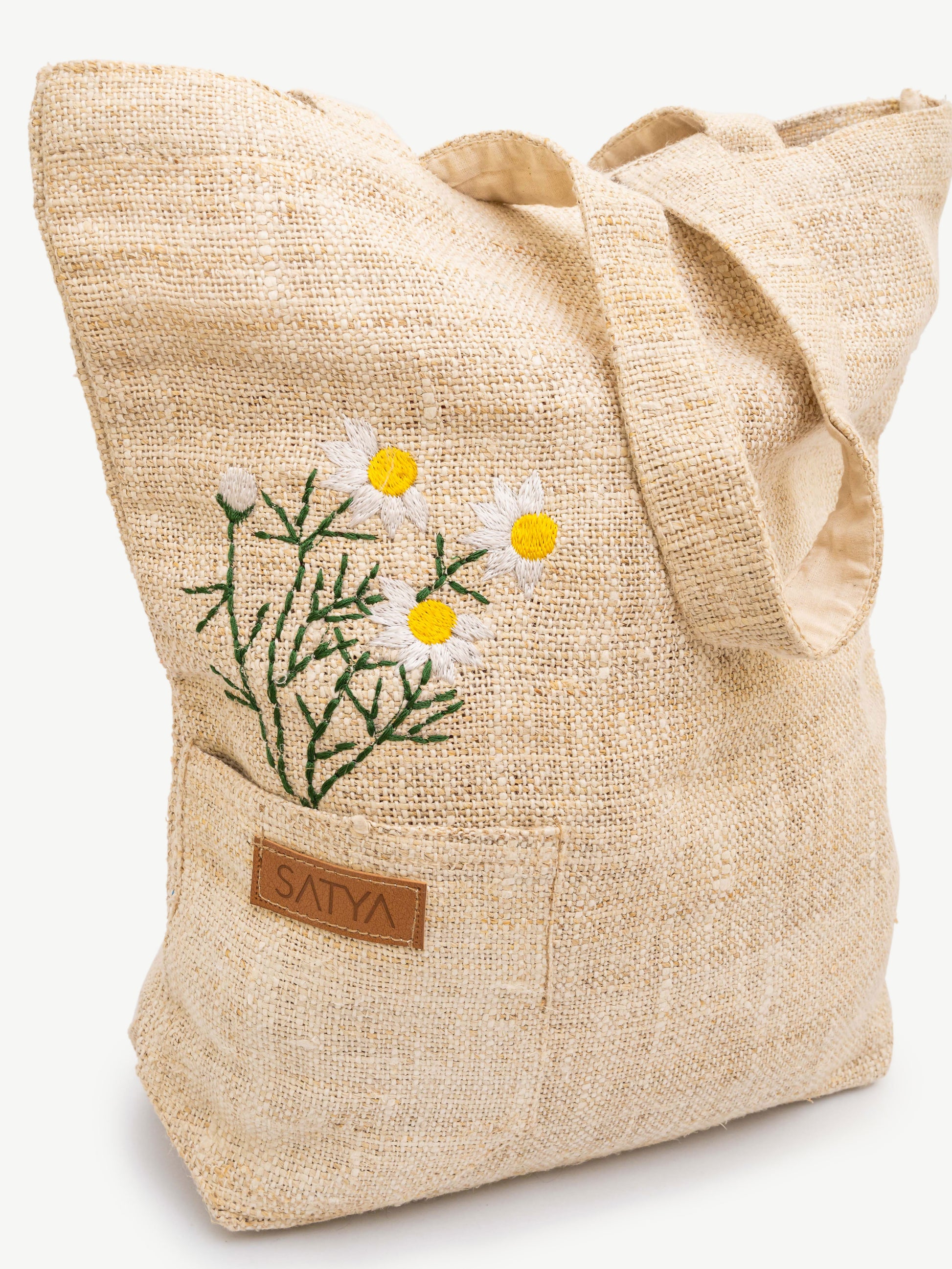 Daisy Garden Embroidered Jute Bag